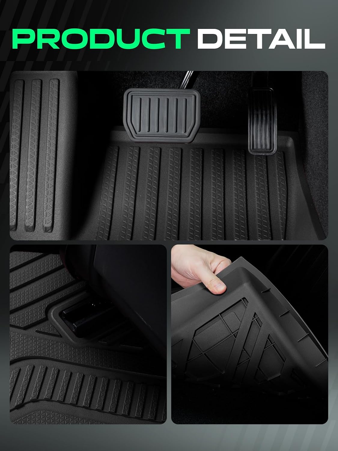 YHTAUTO Floor Mats & Cargo Liners for Tesla Model Y Juniper 2025 2026, TPE Floor Liners All Weather Custom Fit, 1st & 2nd Row & Frunk Mat & Cargo Trunk Mat & Lower Storage Mat, Set of 6, Black