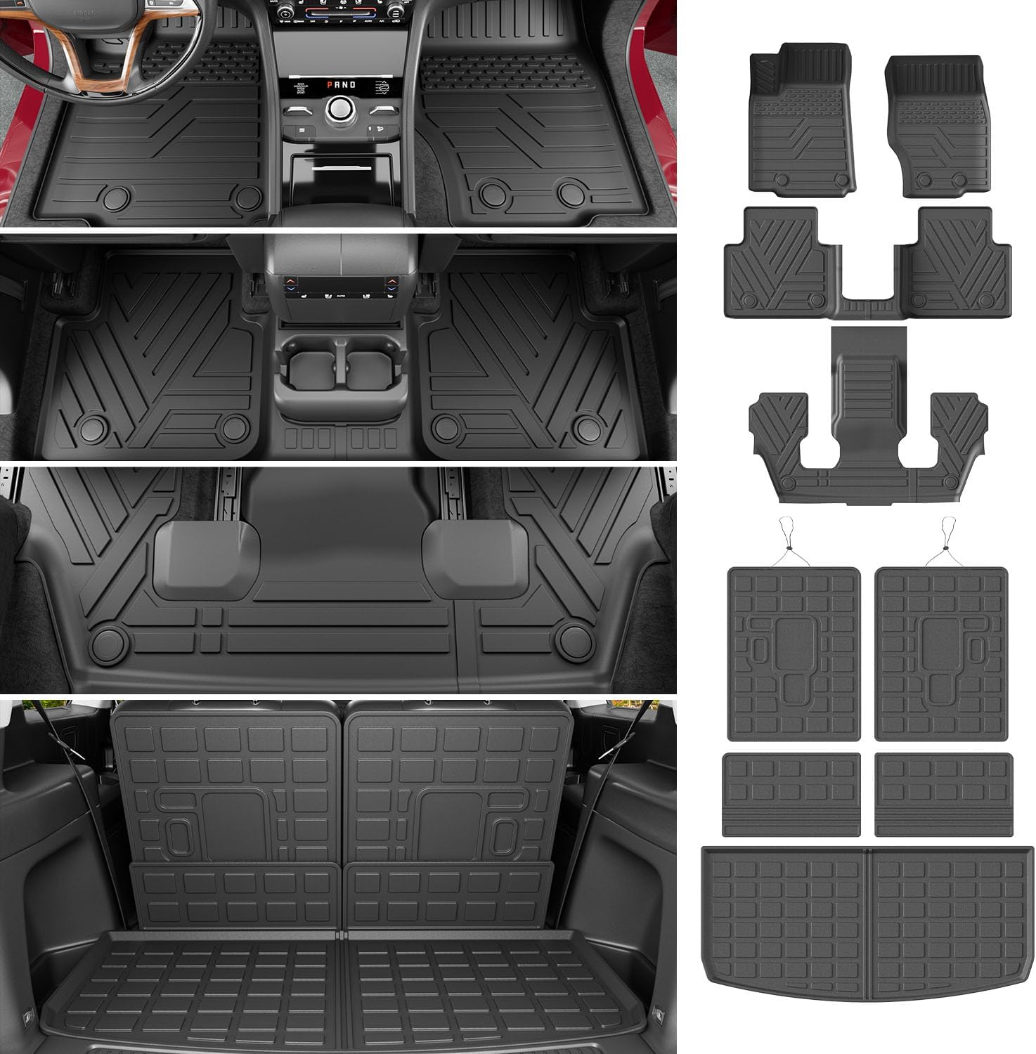 powoq 6 Seats Floor Mats Compatible with 2021-2026 Jeep Grand Cherokee L Cargo Mat Floor Liner TPE Replacement for 2021-2026 Jeep Grand Cherokee L Accessories (Trunk Mat+Backrest Mats+Floor mats)