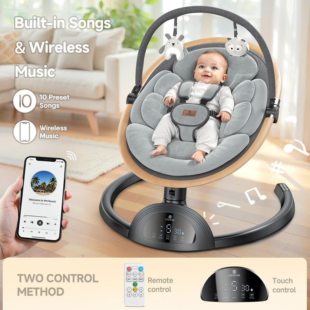 Electric Baby Swings for Infants, Infant Swing with Music Speaker, 3 Seat Positions, 5 Speeds and Remote Control for Newborn Boy Girl, Indoor & Outdoor Use, Black