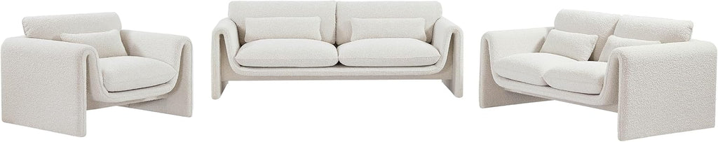 Meridian Furniture 198Cream-S Stylus Collection Modern | Contemporary Boucle Fabric Upholstered Sofa with Rich Cream Boucle Fabric, Curved Arms, 86' W x 38' D x 31' H, Cream