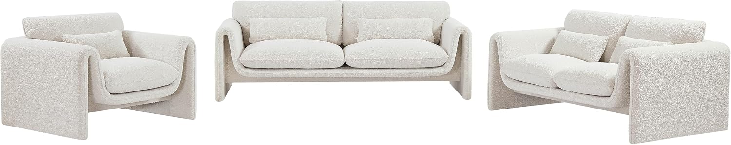 Meridian Furniture 198Cream-S Stylus Collection Modern | Contemporary Boucle Fabric Upholstered Sofa with Rich Cream Boucle Fabric, Curved Arms, 86' W x 38' D x 31' H, Cream