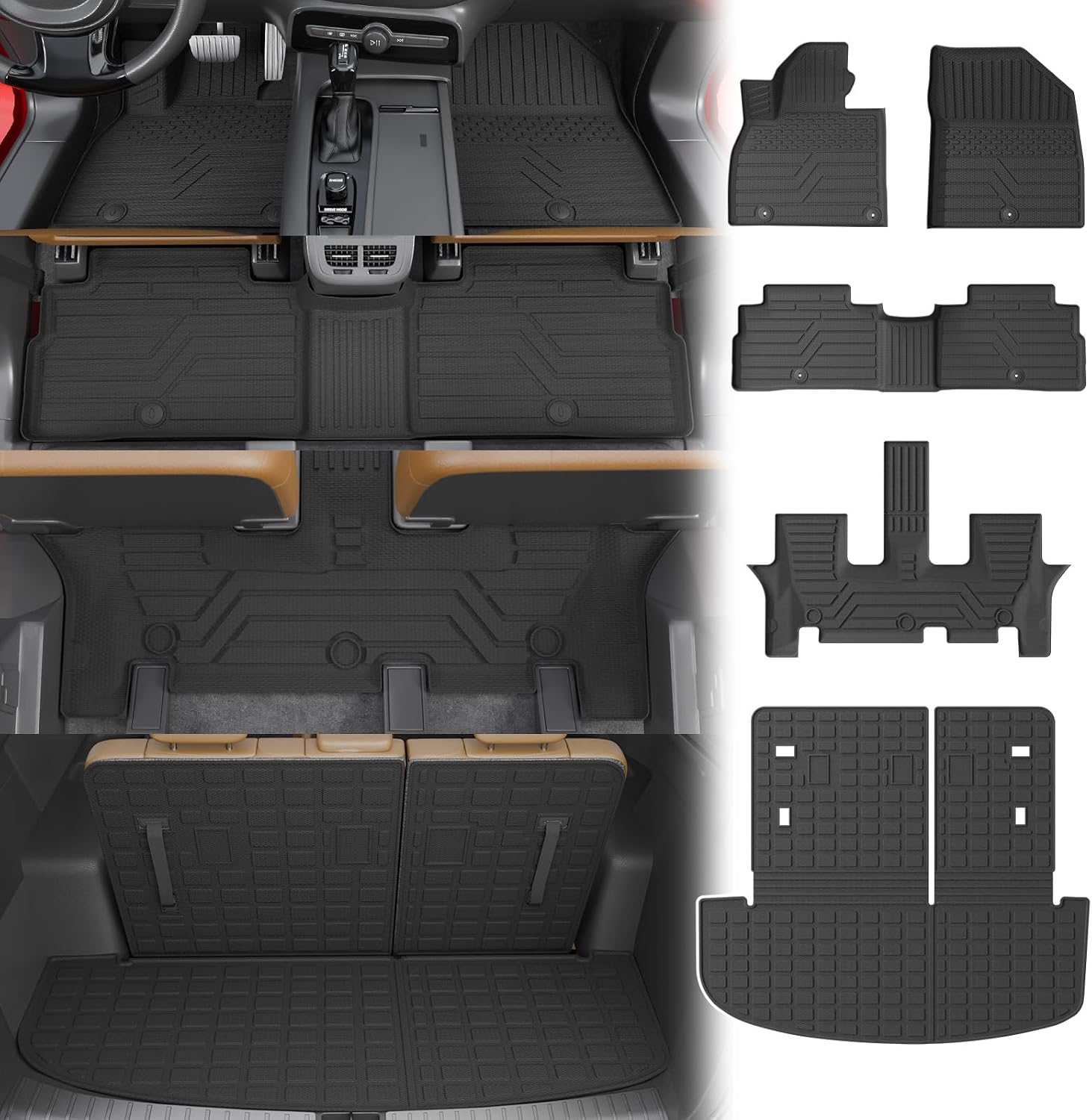 Floor Mats Compatible with 2020-2025 Kia Telluride 7&8 Seats (NOT for 2027) Cargo Mat Cargo Liner Back Seat Cover 2024 Telluride Accessories (Trunk Mat with Backrest Mats+Floor Mats)