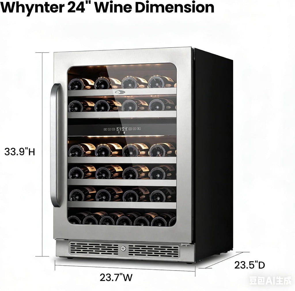 Whynter Wine Cooler Refrigerator, 24 Inch Under Counter Wine Fridge Dual Zone, 46 Bottle 40-65°F Digital Control Home/Bar/Kitchen Indoor (5.65 cu.ft)