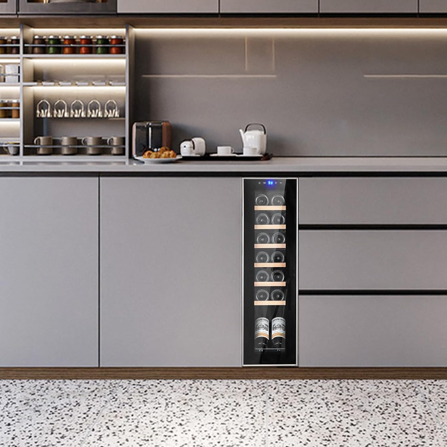 Garvee 14 Bottle Wine Cooler, Freestanding Compressor Wine & Beverage Refrigerator with Premium Wooden Shelves, Digital Temp Control, Quiet Low Noise Operation for Red Wine, White Wine, Champagne