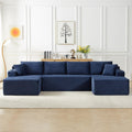 134 Inch Modular Sectional Sleeper Sofa, Boneless Cloud Couch for Living Room, U Shaped 5 Seat Sofa with 2 Storage Pockets& 2 Cup Holders, Free Combination, No Assembly Required (Blue)