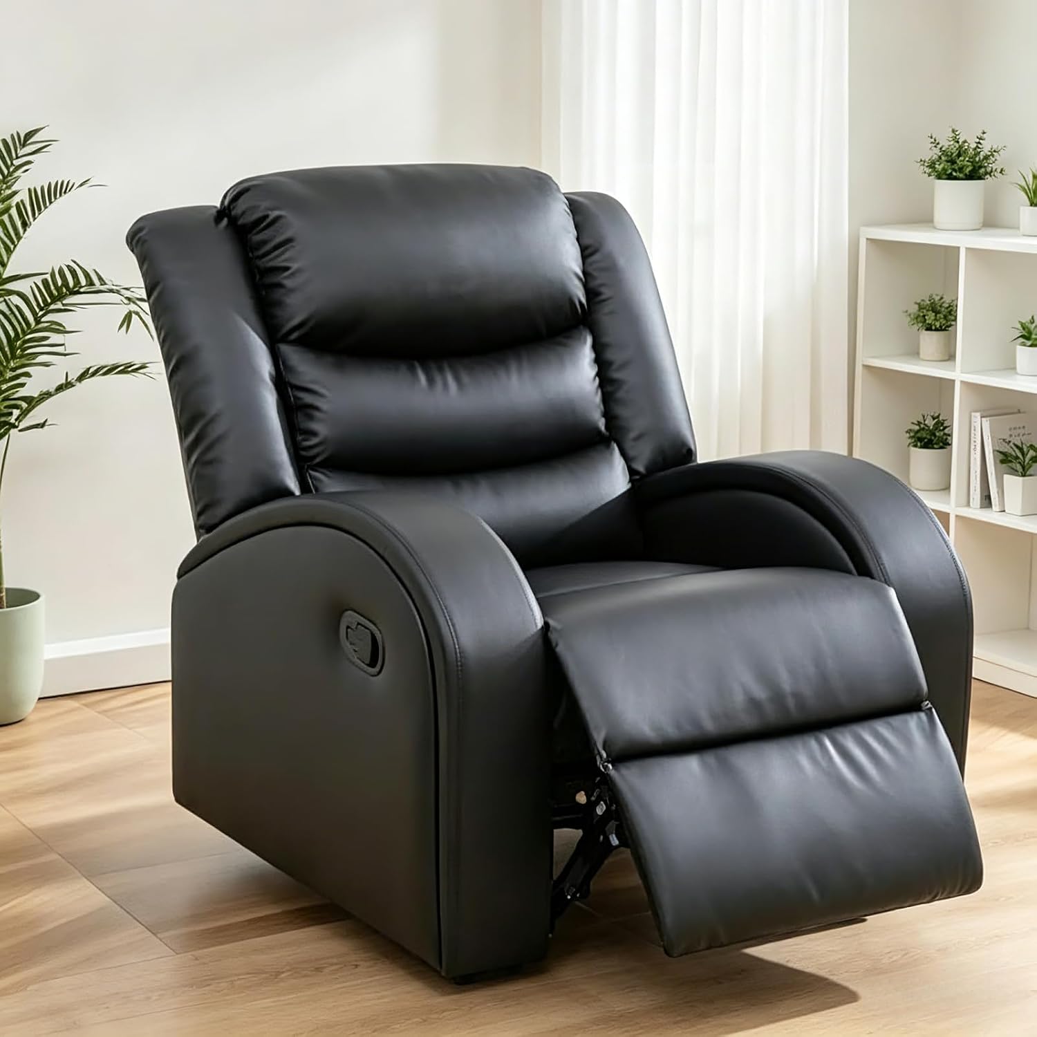 Single Leather Power Recliner Chair, Oversized Electric Lazy Boy Recliner with Home Theater Seating, Breathable Living Room Reclining Chair for Adults Reading Gaming Relax, Black