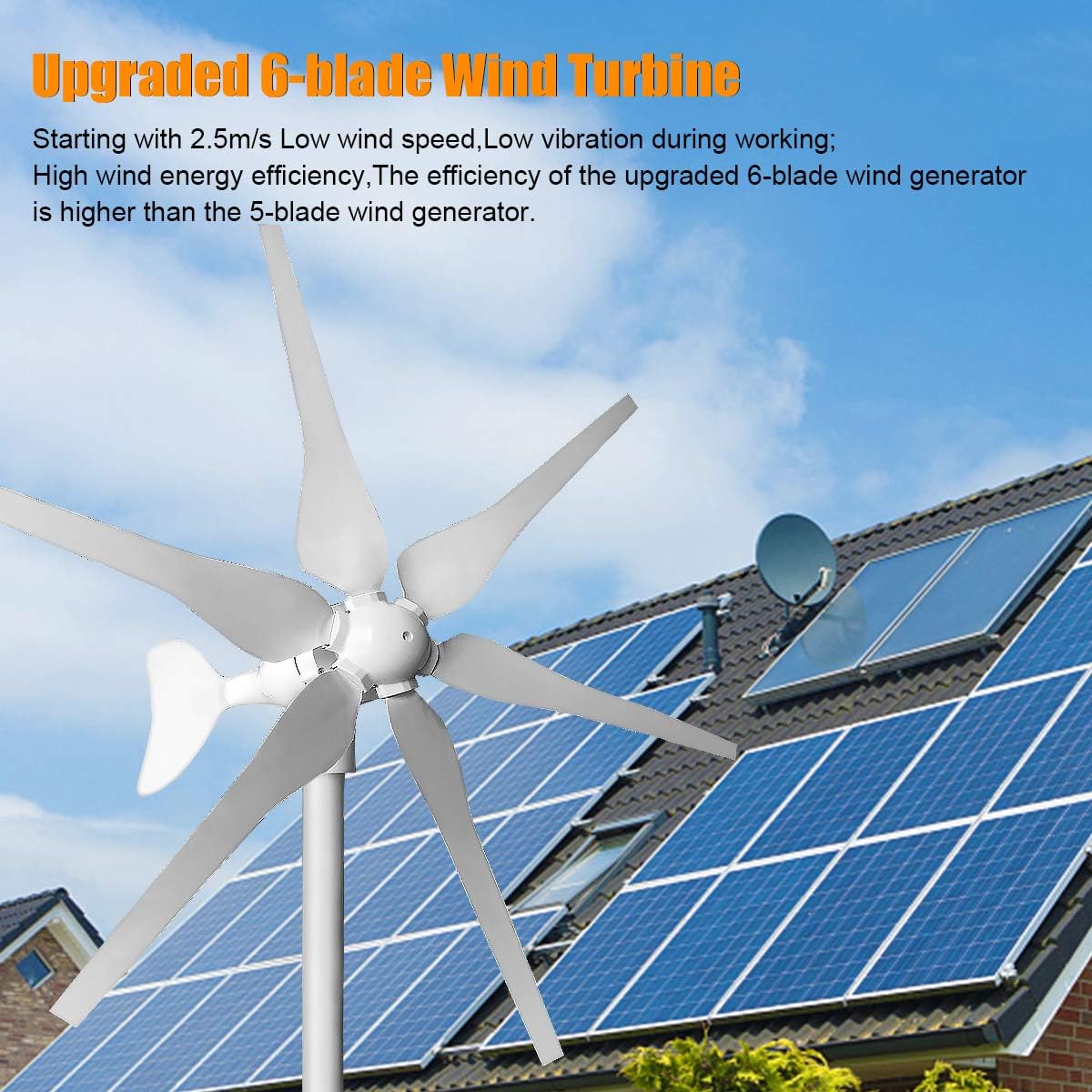 600 Watts 12 Volts Solar Panel Wind Turbine Hybrid System Kit: 2 pcs 100W ETFE Flexible Monocrystalline Solar Panel+400W Wind Turbine+1000W Inverter + Accessories,for Curvy Surface,Roofs,RV