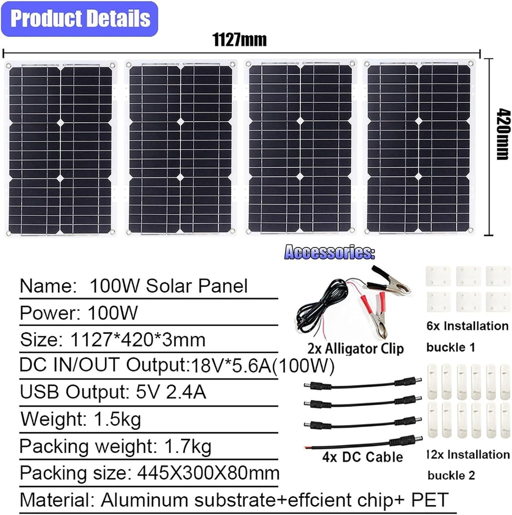 10000W Complete Solar Inverter Kit Rv Solar Panel Kit Includes 50A Controller And100W Solar Panel Suitable for Home and Outdoor Power Generation(12V-220V)
