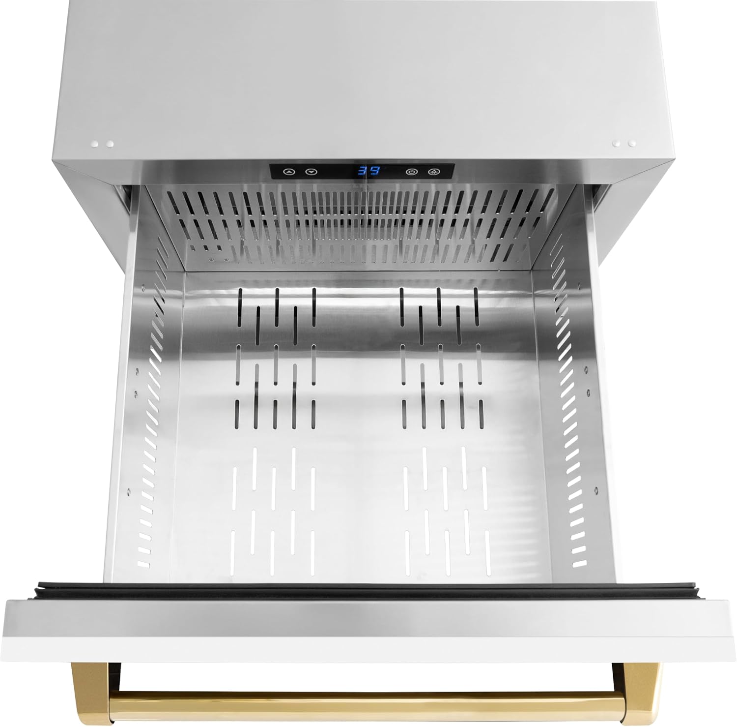 ZLINE Autograph Edition 24 in. Touchstone 168 Can Outdoor-Rated Dual Refrigerator Drawer with White Matte Doors and Polished Gold Handles (RDSOZ-WM-24-G)