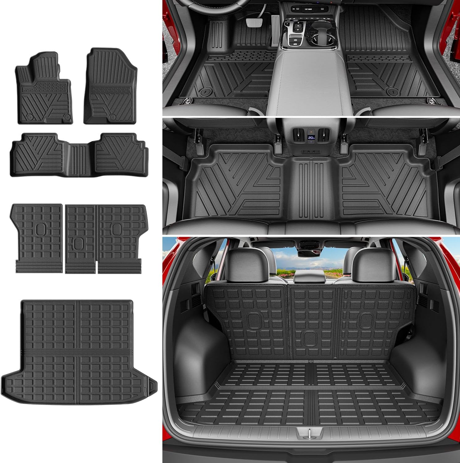 powoq Floor Mats Compatible with 2022 2023 2024 2025 2026 Tucson Cargo Mat with Backrest Mat Floor Liner TPE Replacement for 2022-2026 Tucson Accessories (Trunk Mat+Backrest Mat+Floor Mat)