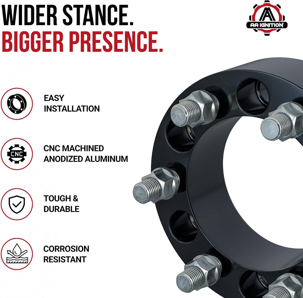6x5.5 Wheel Spacers 2 Inch, Set of 4 - 6 Lug 50mm Wheel Centric Adapter - Fits Chevy, GMC & Cadillac - 1999-2022 Silverado, Sierra, Avalanche, Tahoe & Suburban - 6x139.7mm Bolt Pattern, M14x1.5 Studs