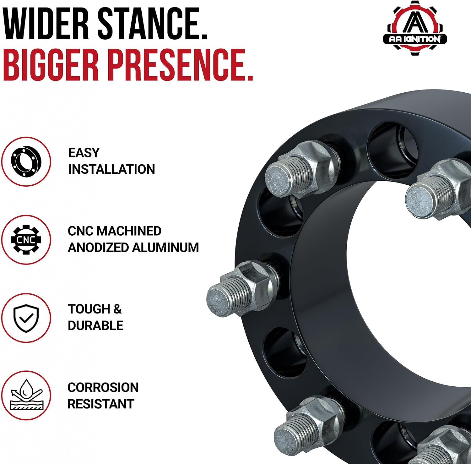 6x5.5 Wheel Spacers 2 Inch, Set of 4 - 6 Lug 50mm Wheel Centric Adapter - Fits Chevy, GMC & Cadillac - 1999-2022 Silverado, Sierra, Avalanche, Tahoe & Suburban - 6x139.7mm Bolt Pattern, M14x1.5 Studs