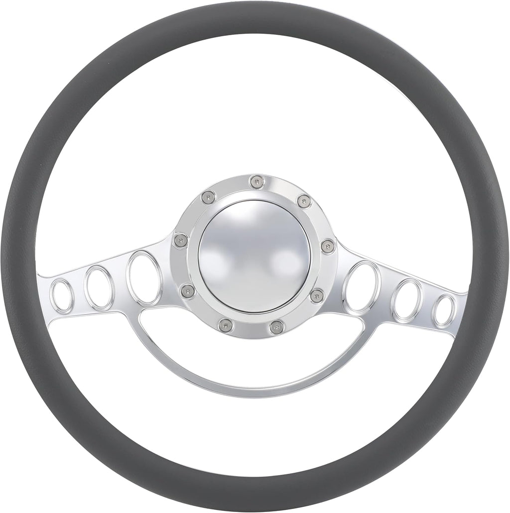 15.5'' Billet Half Wrap 9 Bolts Steering Wheel with 2'' Dish and Horn Button(Dark Grey)
