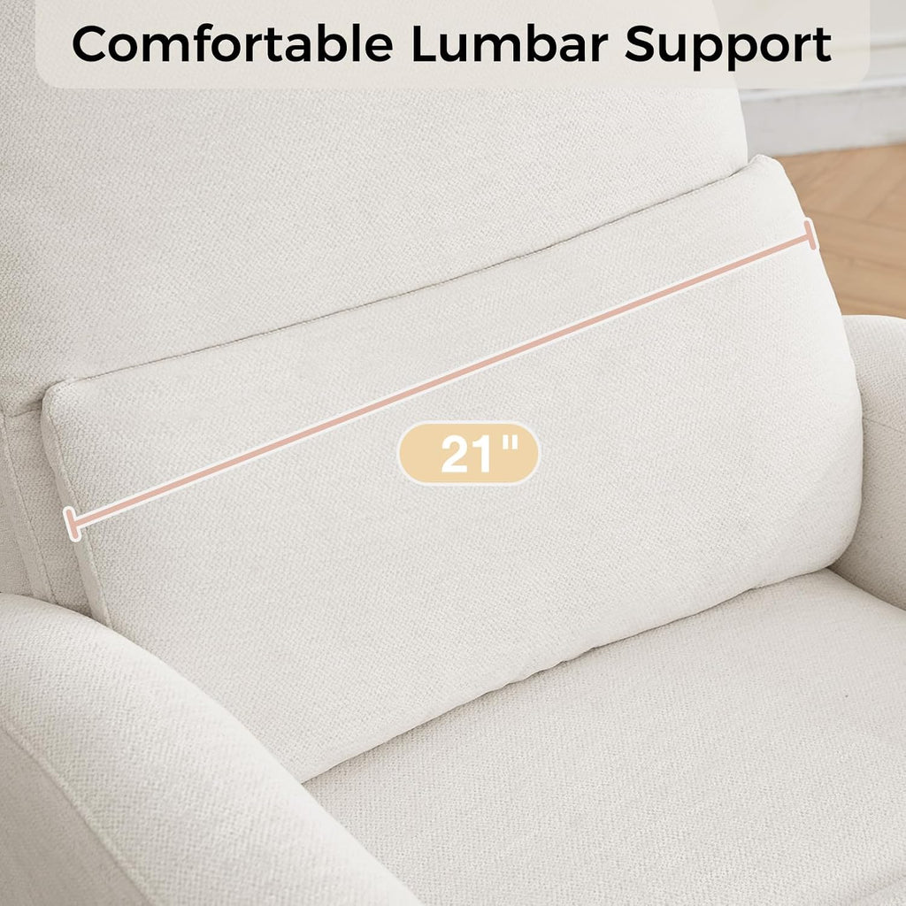 Swivel Rocker Recliner, Manual Swivel Glider Nursery Recliner Chair with Adjustable Headrest and Lumbar Support, Rocking Recling Chairs for Small Space, Living Room, Bedroom, White