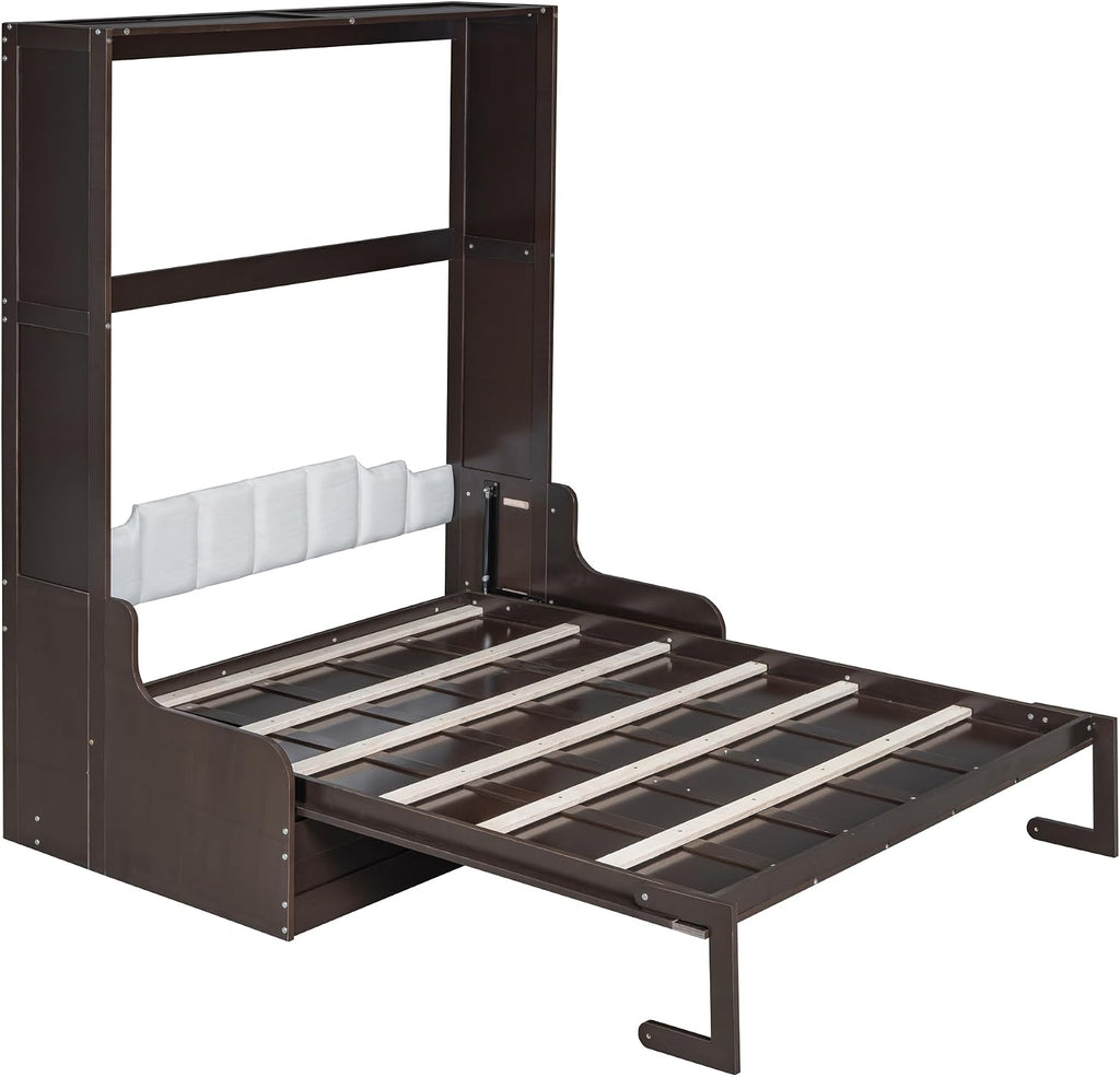 Ball & Cast Murphy Bed Wall Bed Queen Size with Cushion,Sofa Platform Bedfram Chest can be Folded,Wood Folding Hideaway w/Slat Support,Space-Saving Furniture for Guest Room,Study,Office,Espresso