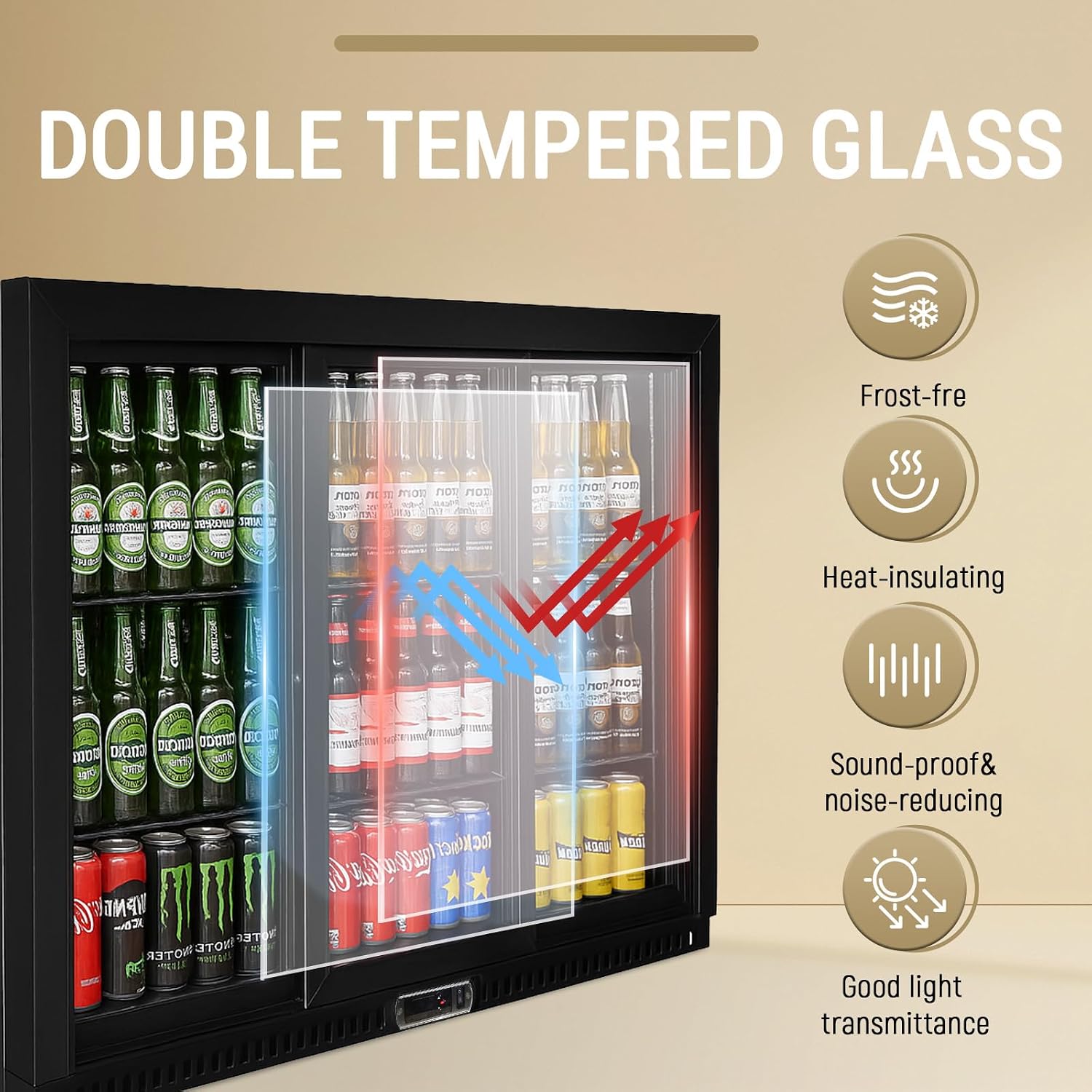 Commercial Back Bar Cooler with 3 Glass Doors, LED Lighting, 11.5 cu.ft Under Counter Beverage Refrigerator, ETL Certified Beer and Wine Cooler for Bar, Restaurant, Garage, Office, Home