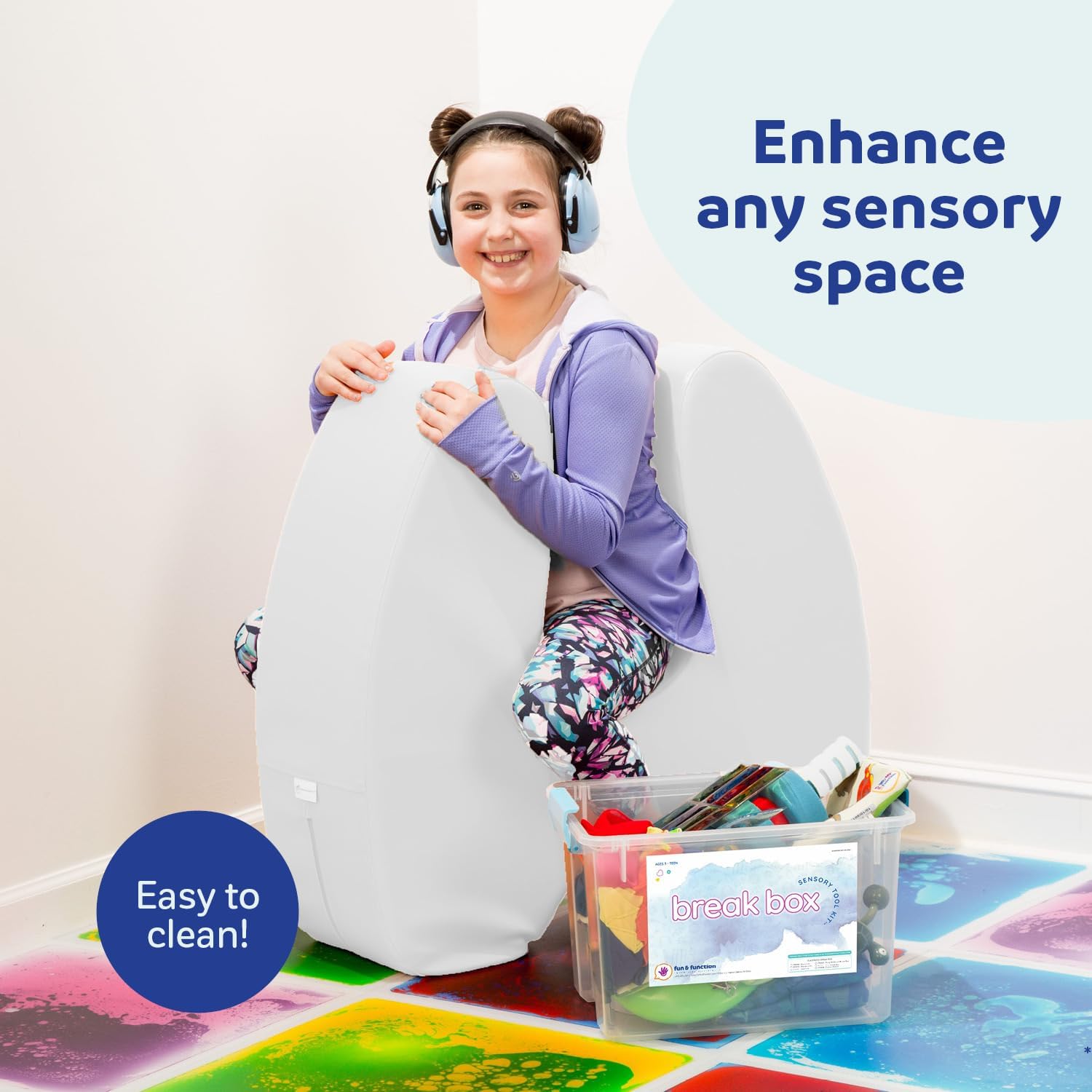 Fun and Function SensaSoft Squeezie Seat - Flexible Seating for Kids - Sensory Chair - Squeeze Chair for Kids - Large - White