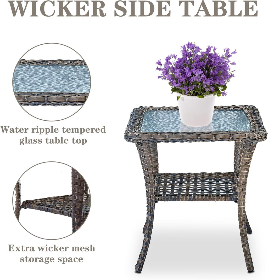 Belord Wicker Porch Rocking Chairs - 3 Pieces Patio Bistro Set High Back Outdoor Rocker Chairs Set with Side Table for Deck Balcony Brown/Grey