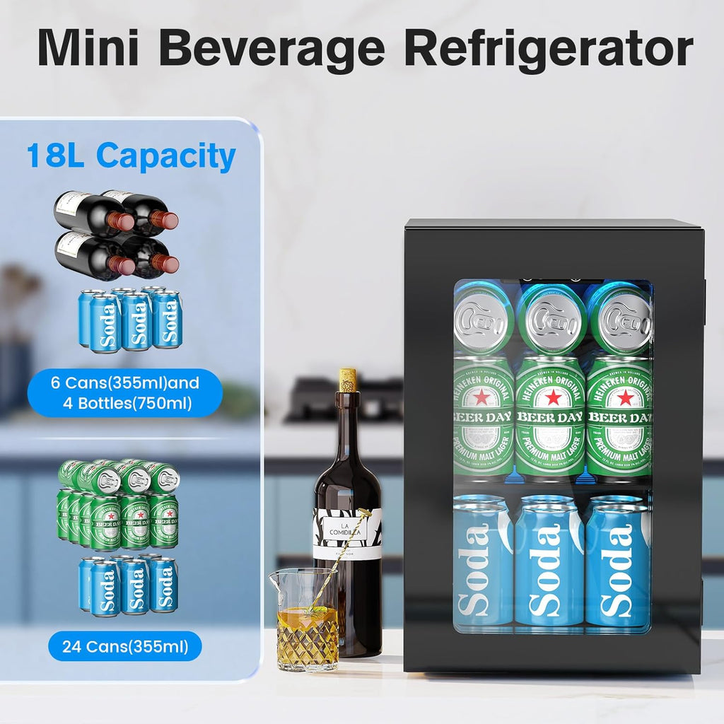 Electactic Mini Fridge 24 Can Beverage Cooler Refrigerator, 0.6 CUFT Freestanding Small Drink Fridge for Bedroom, Home Kitchen Bar, LED Touch Control Adjustable 40℉-61 ℉ Temperature