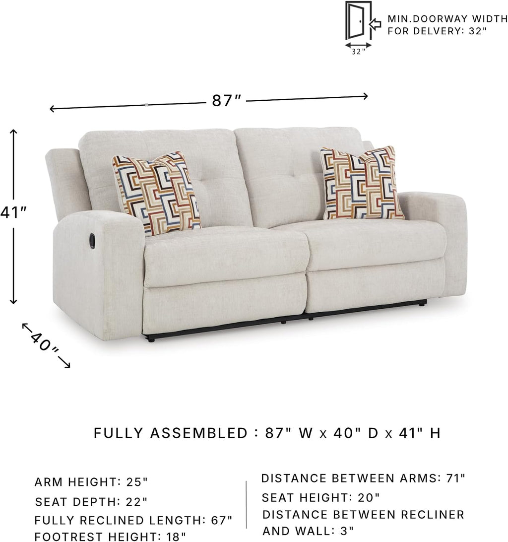 Signature Design by Ashley Danum Modern Tufted Manual Reclining Sofa with 2 Accent Pillows, Beige
