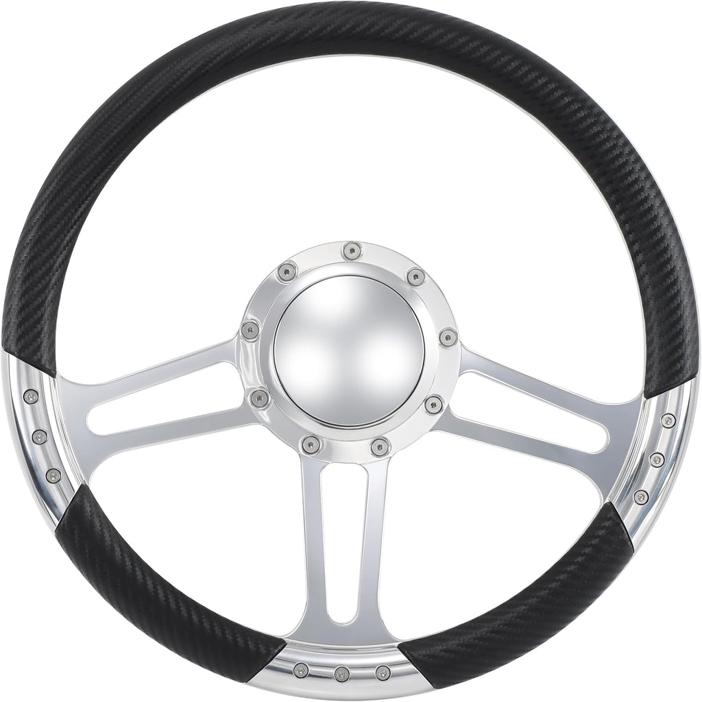 14'' Billet Trinity Half Wrap 9 Bolts Steering Wheel with 2'' Dish and Horn Button (Carbon Vinyl)