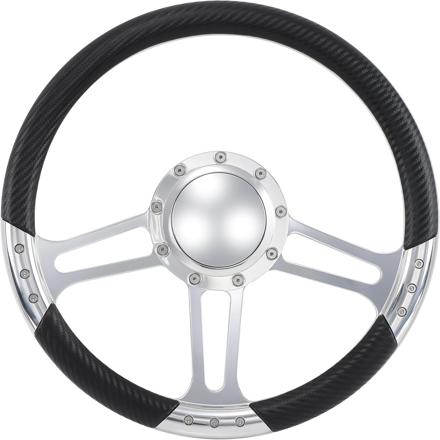 14'' Billet Trinity Half Wrap 9 Bolts Steering Wheel with 2'' Dish and Horn Button (Carbon Vinyl)