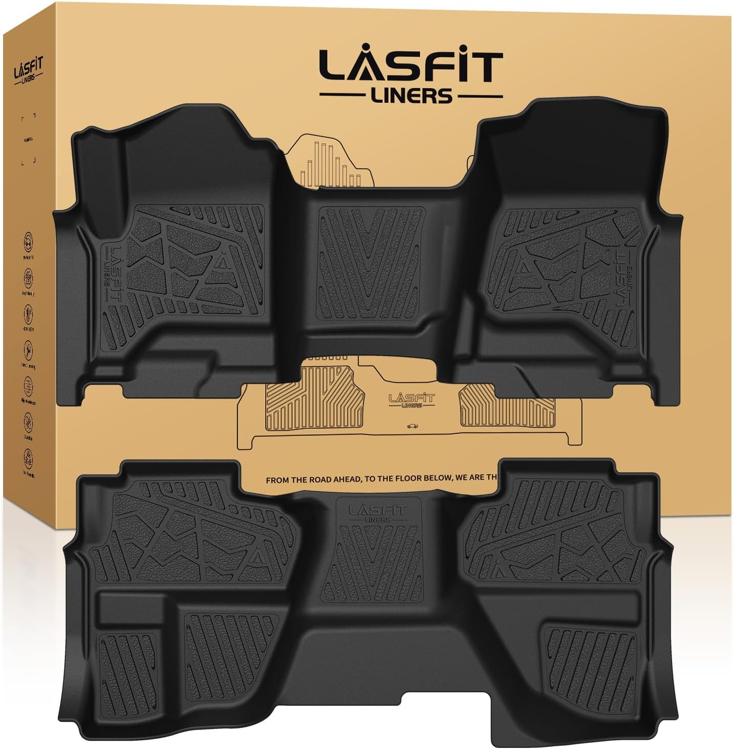 LASFIT Floor Mats 2014-2018 for Chevy Silverado/GMC Sierra 1500, 2015-2019 2500HD 3500 HD (Double Cab, Bench Seat Only) All Weather TPE Custom Fit Car Floor Liners, with Carpet Floor Only