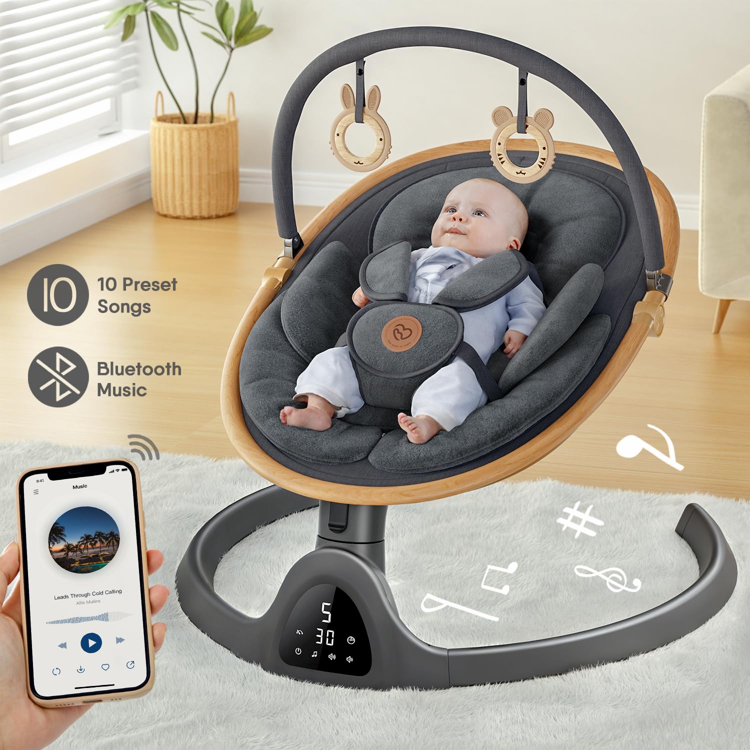 Baby Swings for Infants, Fasonbaby Bluetooth Infant Swing with Music Speaker with 3 Seat Positions, 5 Speeds and Remote Control - Portable Baby Swing for Indoor and Outdoor (Black)