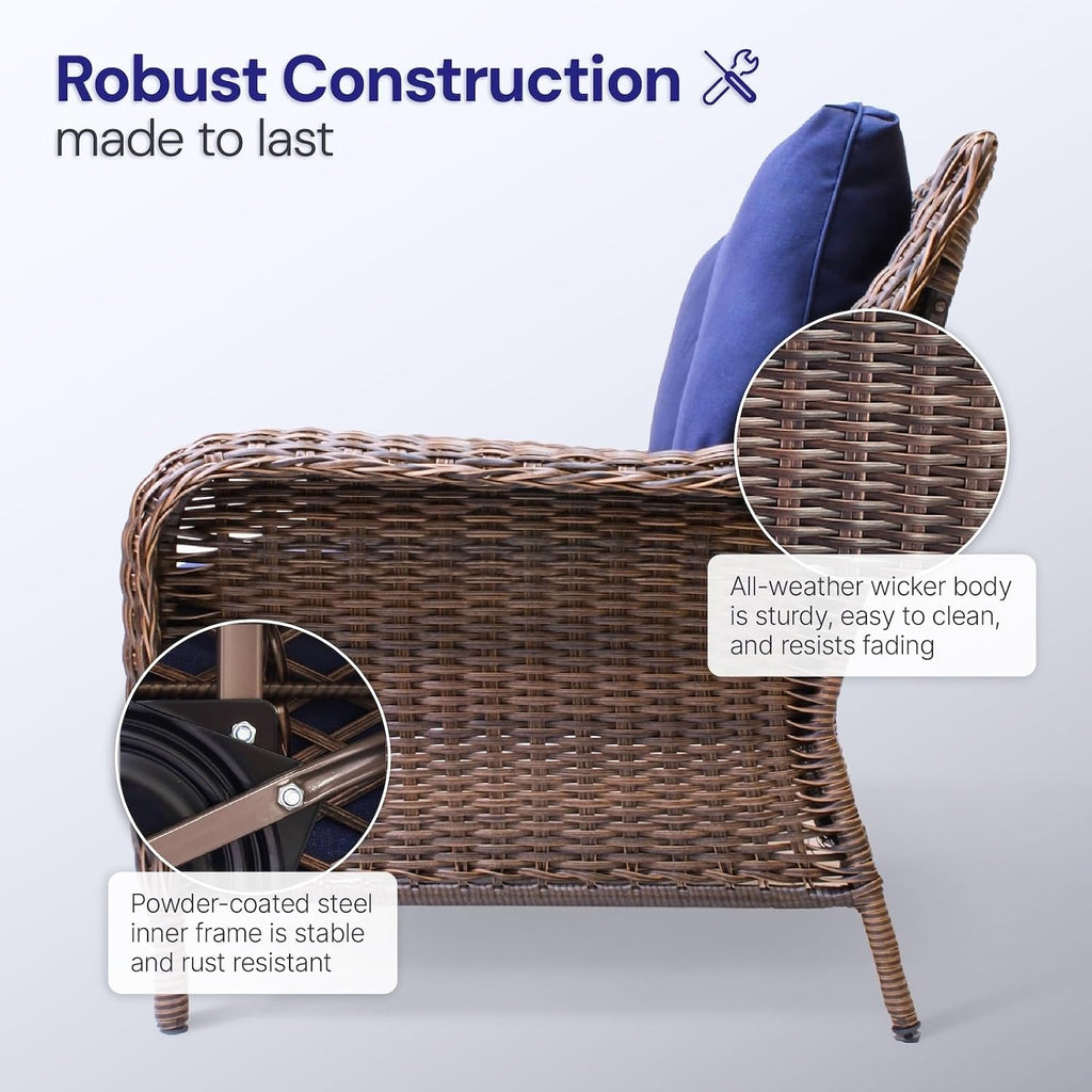 Cambridge Outdoor Wicker Loveseat Sofa: All-Weather HDPE Rattan Resin Furniture Patio Couch w/CushionGuard, Midnight Navy Blue