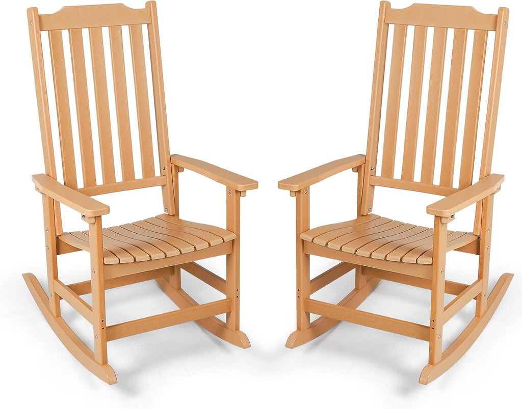 Outdoor Rocking Chairs Set of 2, Oversized All Weather High Back Porch Rocker, Patio Rockers for Outside
