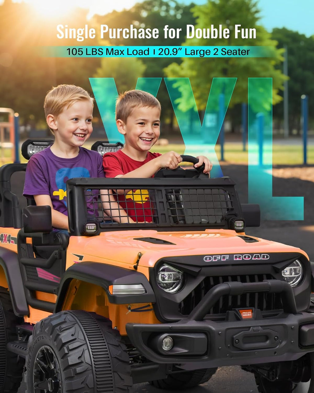 Blitzshark 24V MAX Ride-on Truck 2 Seater 4WD Kids Electric Vehicle 4x4 XXL Battery Powered Car, with 480W Ultra Powerful Motor, 7AH Battery, Remote Control, Full-Metal Suspension& DIY Sticker, Golden