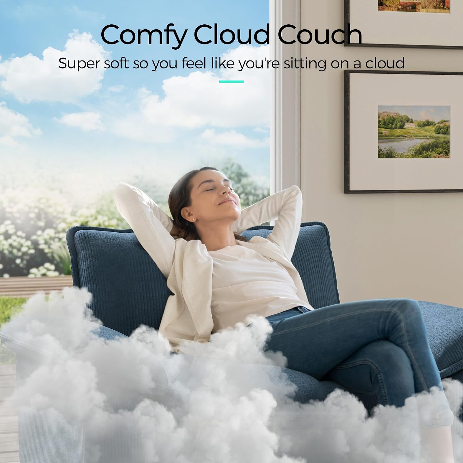LINSY HOME Modular Sectional Sofa, 5-Seat Corduroy Modern Cloud Couch with Deep Seat, Perfect for Living Room, Office, Bedroom, Blue