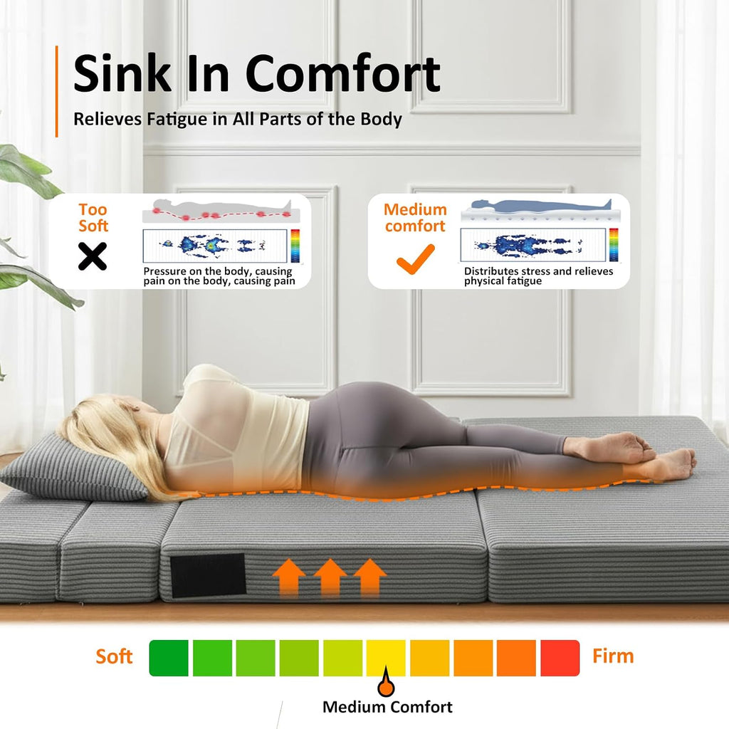 JKMAX Twin Size Folding Sofa Bed - 4 in 1 Convertible Sleeper Chair with Pillow - High Density Memory Foam Futon Couch - Foldable Bed for or Living Room Bedroom (Dark Grey)