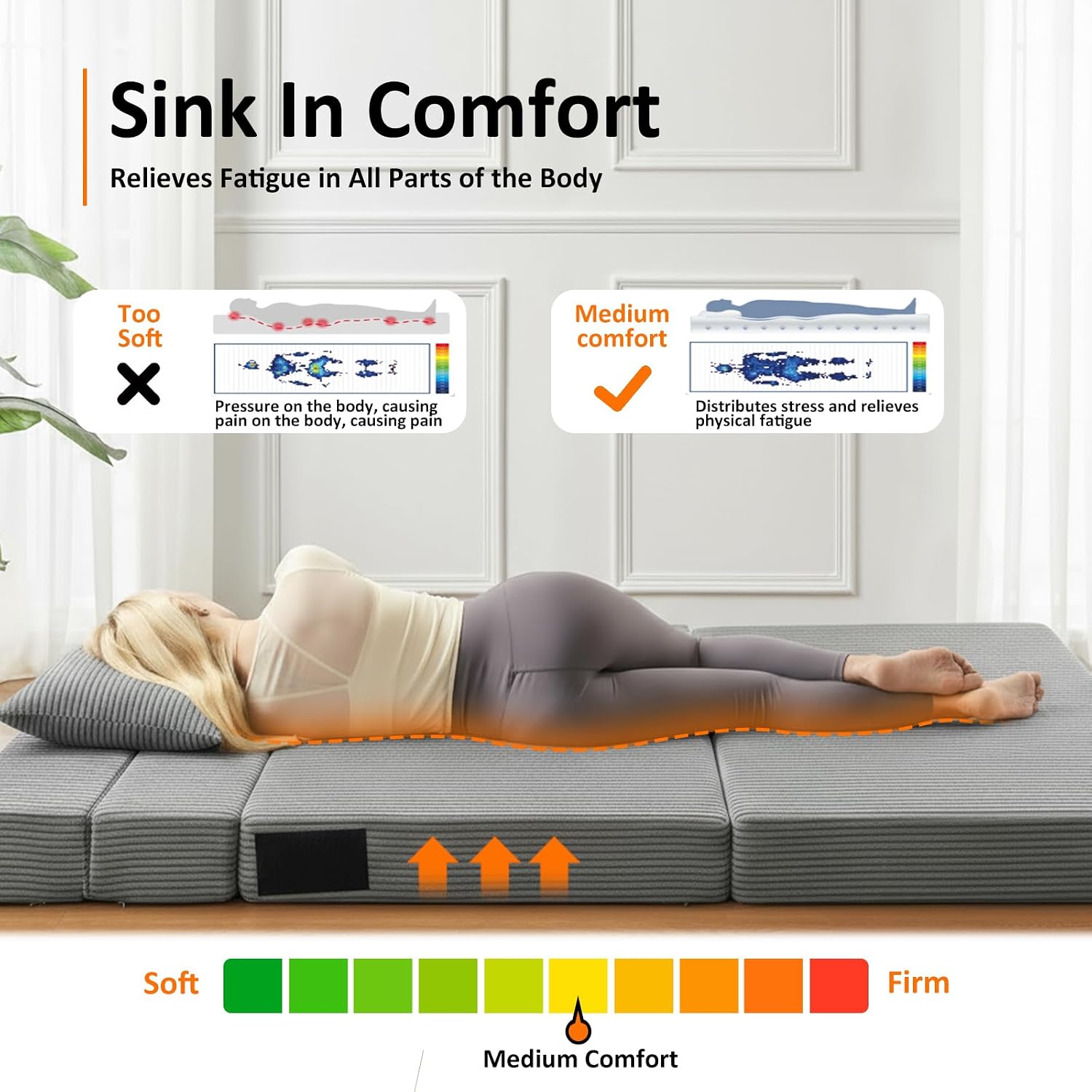 JKMAX Twin Size Folding Sofa Bed - 4 in 1 Convertible Sleeper Chair with Pillow - High Density Memory Foam Futon Couch - Foldable Bed for or Living Room Bedroom (Dark Grey)