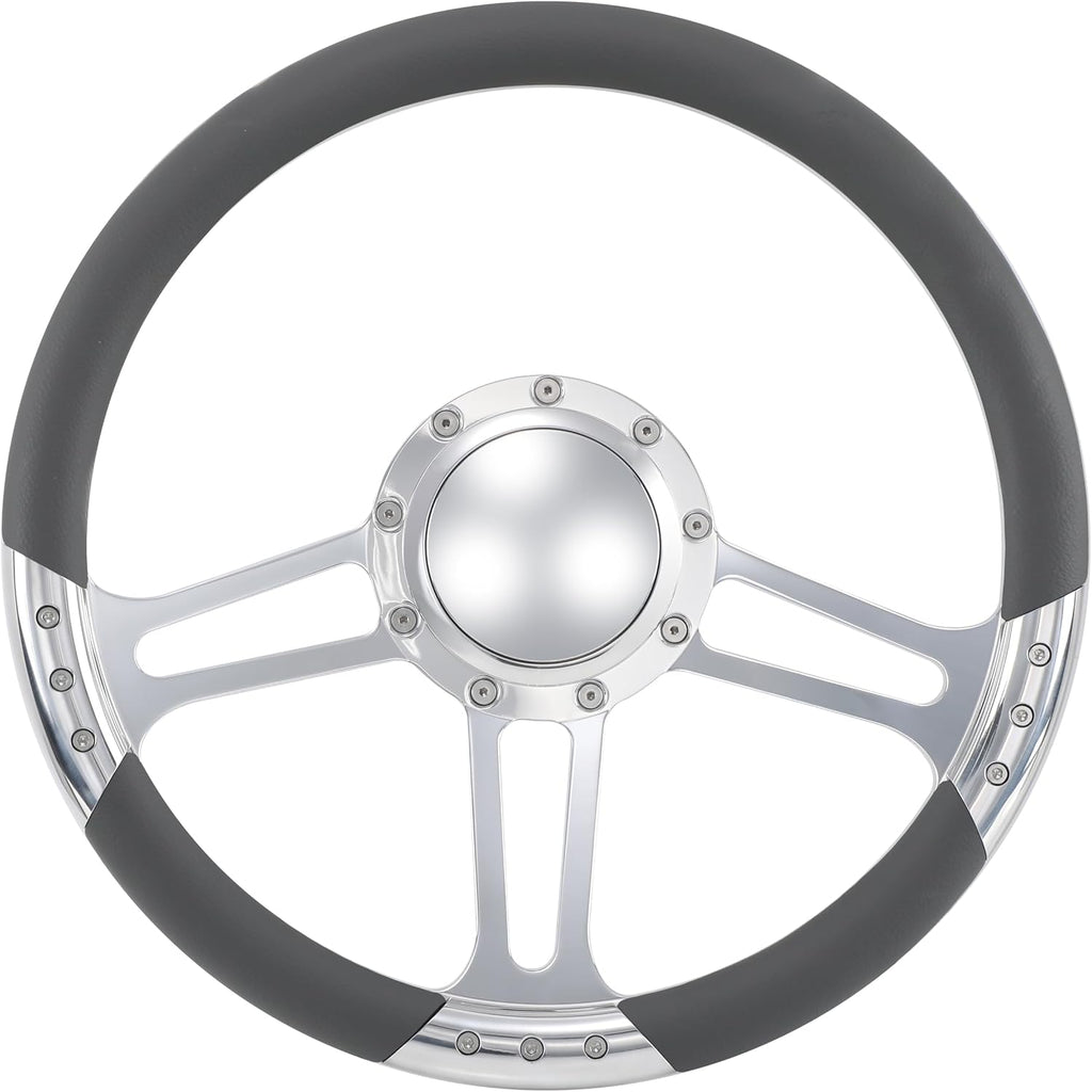 14'' Billet Trinity Half Wrap 9 Bolts Steering Wheel with 2'' Dish and Horn Button (Dark Grey)
