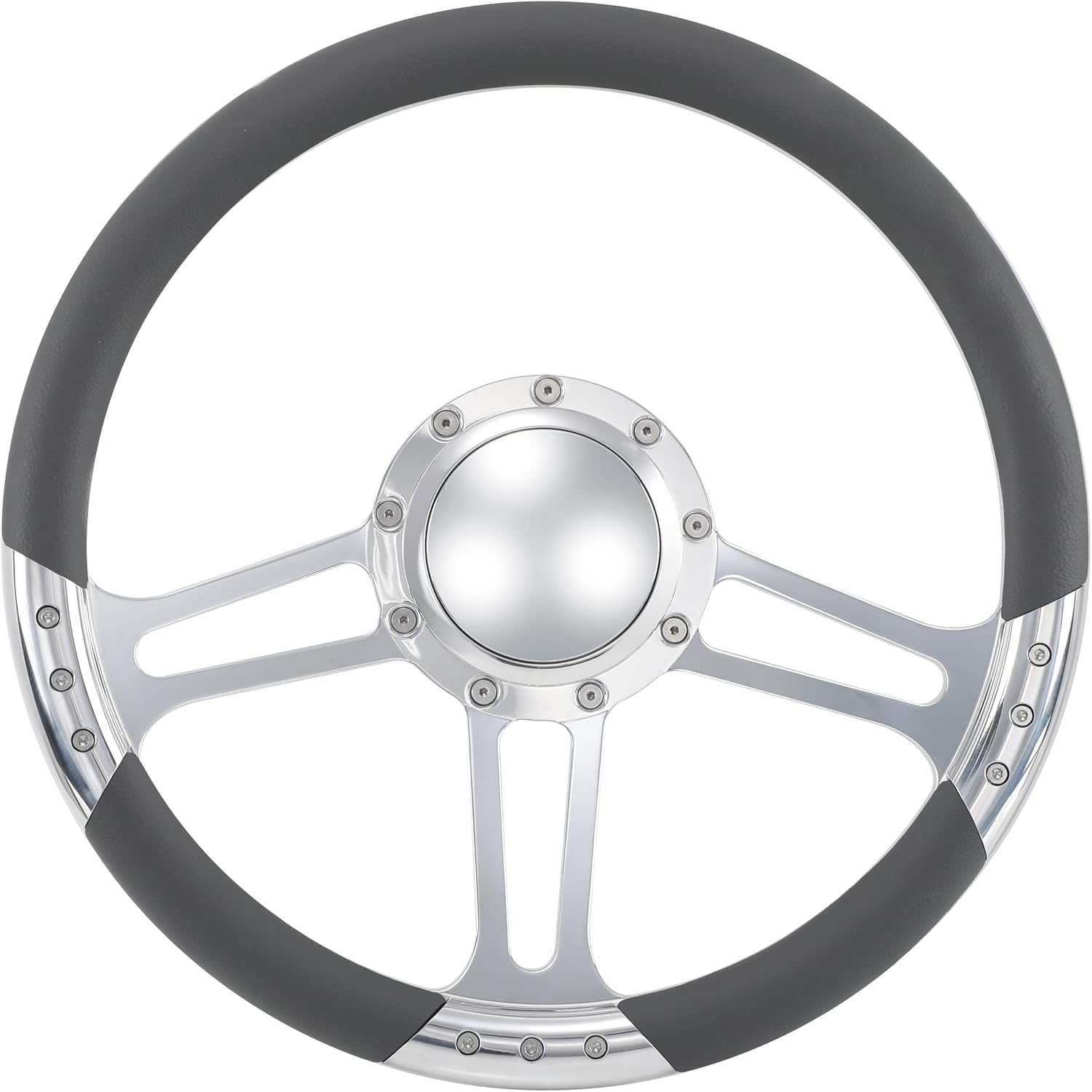14'' Billet Trinity Half Wrap 9 Bolts Steering Wheel with 2'' Dish and Horn Button (Dark Grey)