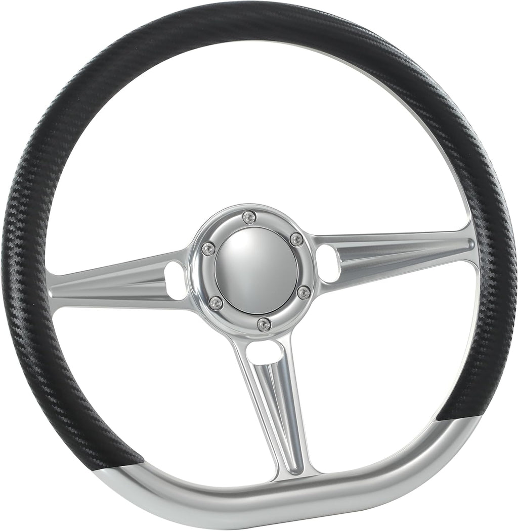 14' Satin Billet Steering Wheel Half Wrap with Horn Button-Carbon Vinyl
