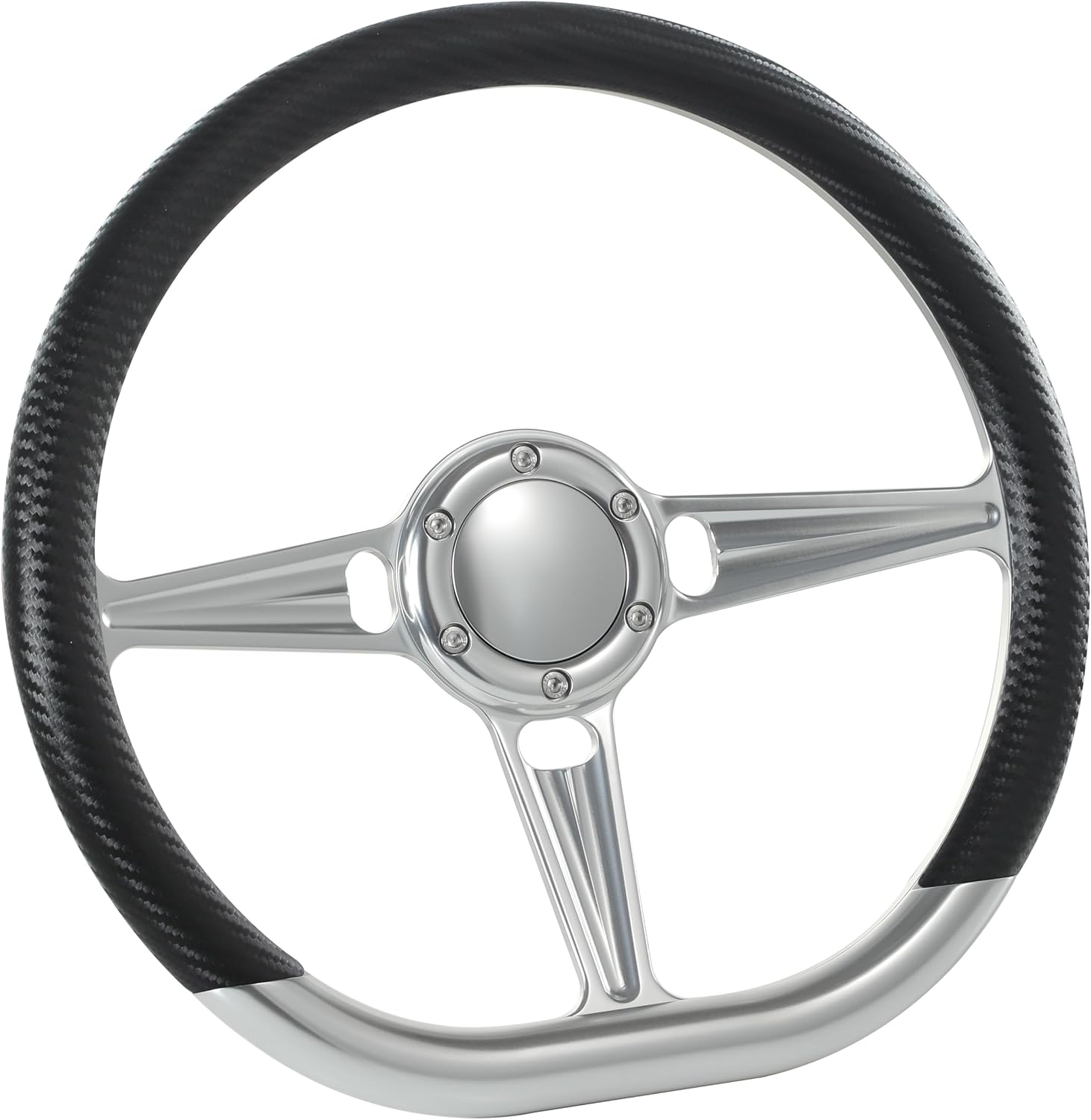 14' Satin Billet Steering Wheel Half Wrap with Horn Button-Carbon Vinyl