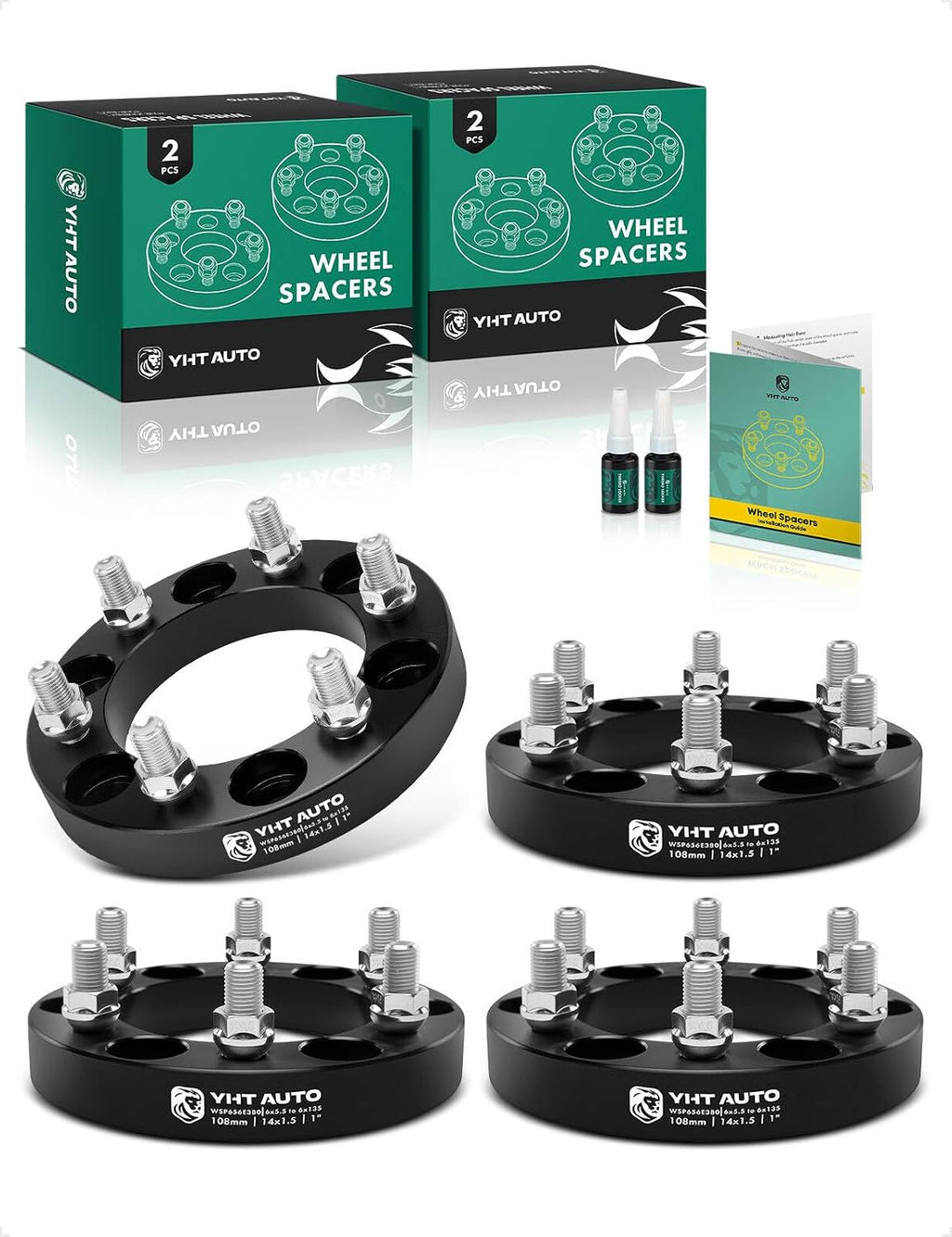 YHTAUTO 6x5.5 to 6x135mm Wheel Adapters 1' Compatible with Chevrolet Cadillac GMC Ram Models: Silverado Yukon, Tire Spacers w/M14x1.5' & 12.9 Grade Studs, 108mm Center Bore 6 Lug 4PCS