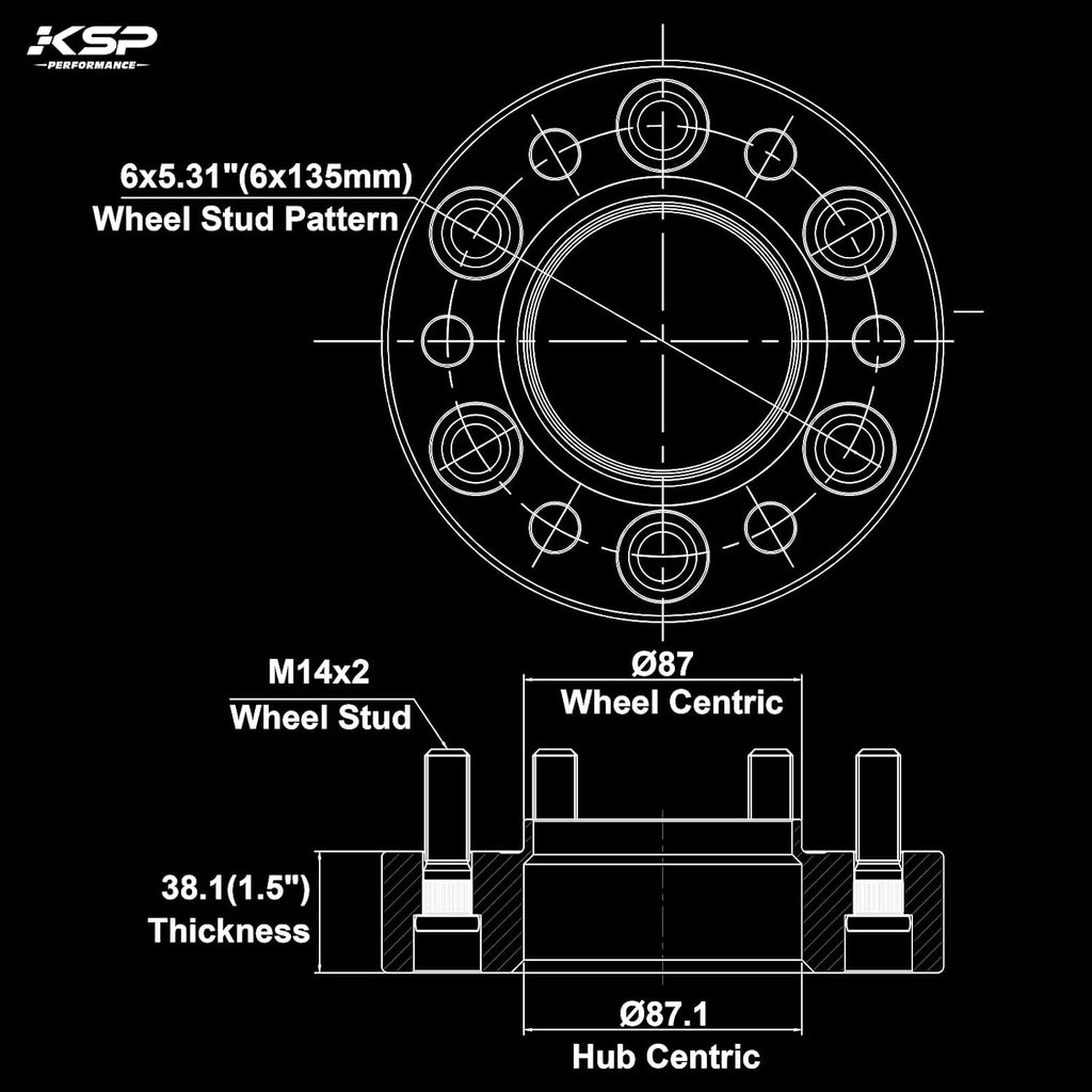 KSP 6x135 Wheel Spacers for f150 2004-2014, 1.5'(38mm) Spacer with Hub Lip Compatible with Ford Expedition 2003-2014, Forged Spacer with M14X2 Thread 87.1mm Center Bore fit Navigator Mark LT 2005-14