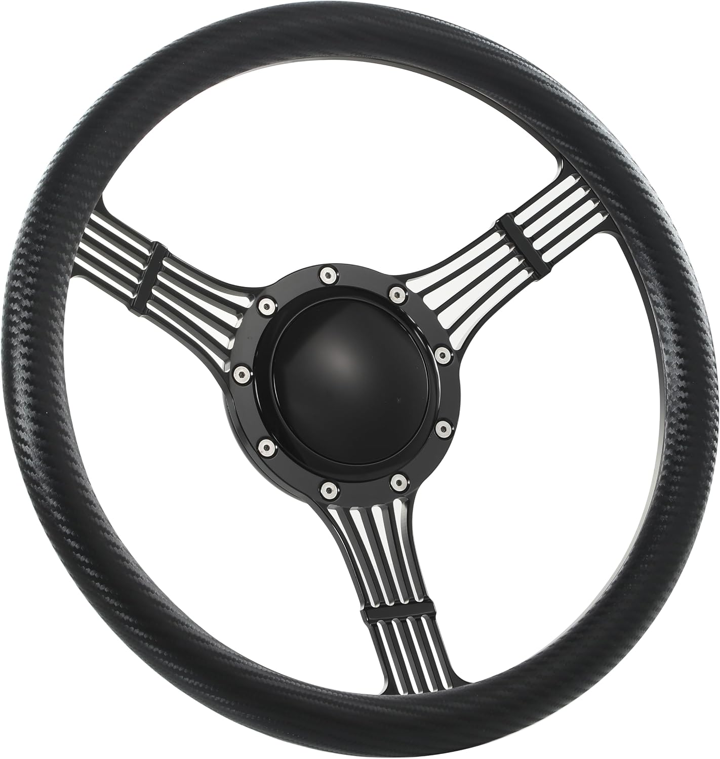 14'' Billet Banjo Half Wrap Steering Wheel with 9 Bolts 2'' Dish and Horn Button (Carbon Vinyl)