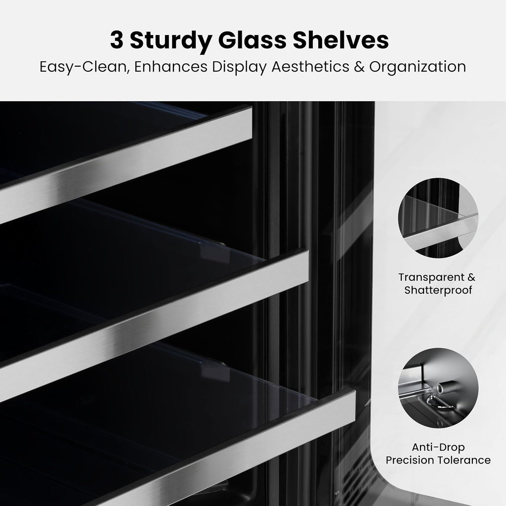 15 Inch Beverage Refrigerator 80 Cans Small Beverage Fridge, Drink Fridge with Glass Door 3 LED 34-54 ℉ Beverage Cooler Built-in or Freestanding Adjustable Shelves for Home/Kitchen(3.0 cu.ft)