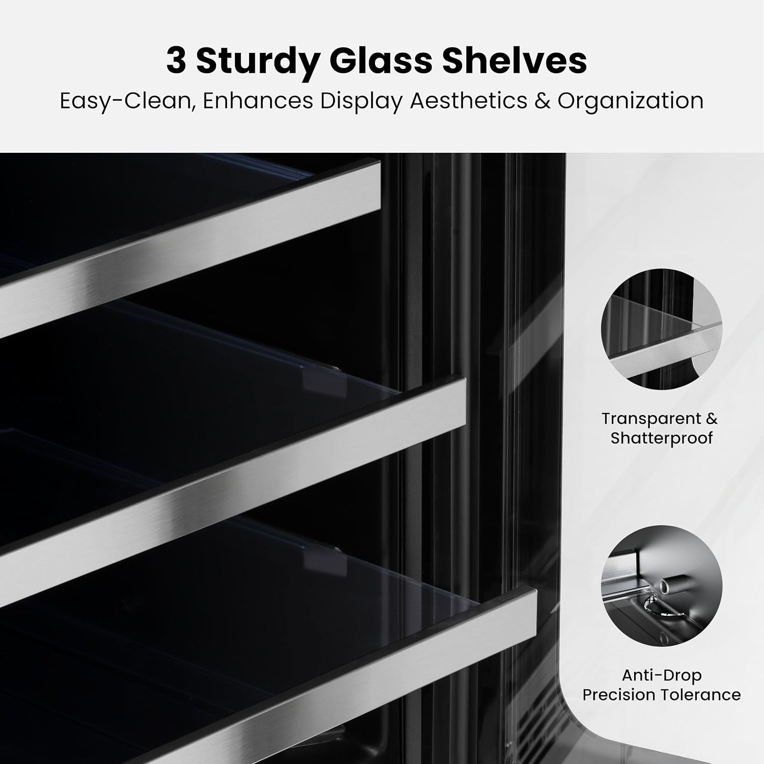 15 Inch Beverage Refrigerator 80 Cans Small Beverage Fridge, Drink Fridge with Glass Door 3 LED 34-54 ℉ Beverage Cooler Built-in or Freestanding Adjustable Shelves for Home/Kitchen(3.0 cu.ft)
