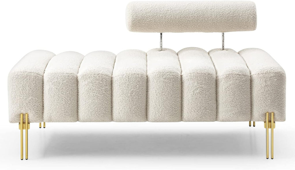 NIOIIKIT 53.2' Modern Loveseat Sofa Couch, Upholstered Accent Sofa with Golden Legs and Adjustable Backrest, Small Teddy Fleece Couches for Bedroom, Living Room, Compact Small Space (Beige Teddy)