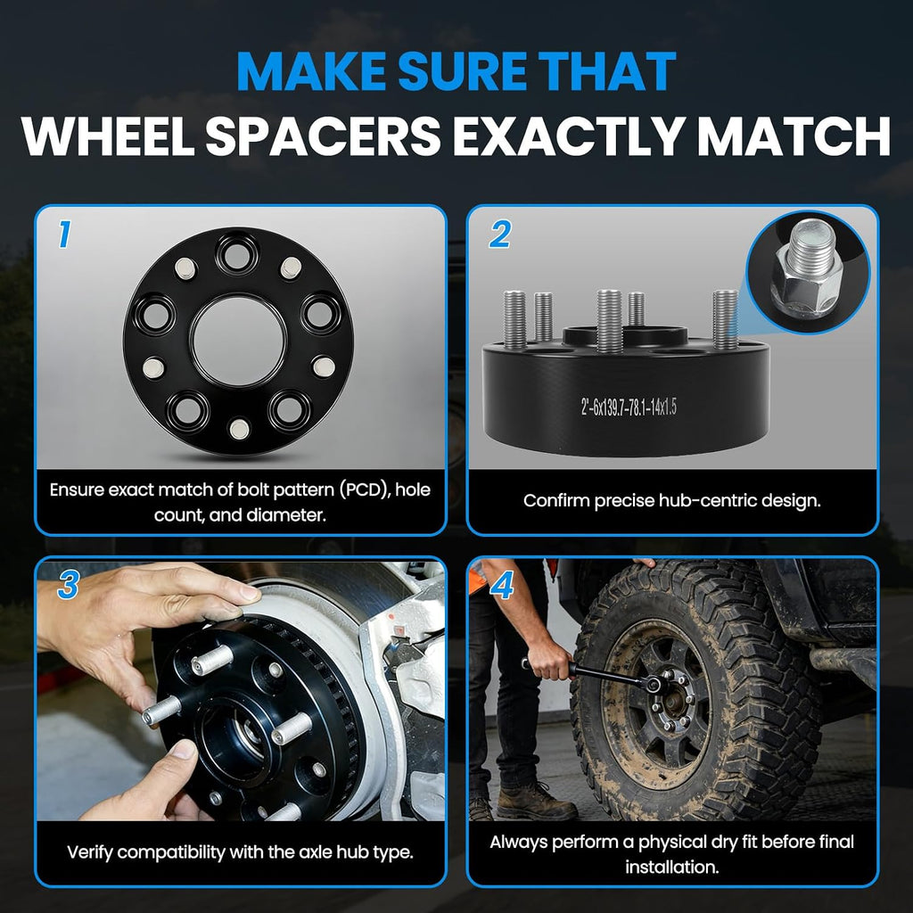 6x5.5 Wheel Spacers Hubcentric Real Forged Spacers Center Bore 78.1mm M14x1.5 Studs for Silverado 1500, 2'(50.8mm) Sierra 1500 Tahoe Yukon Escalade Suburban Yukon XL for 6 lug Set of 4 Black