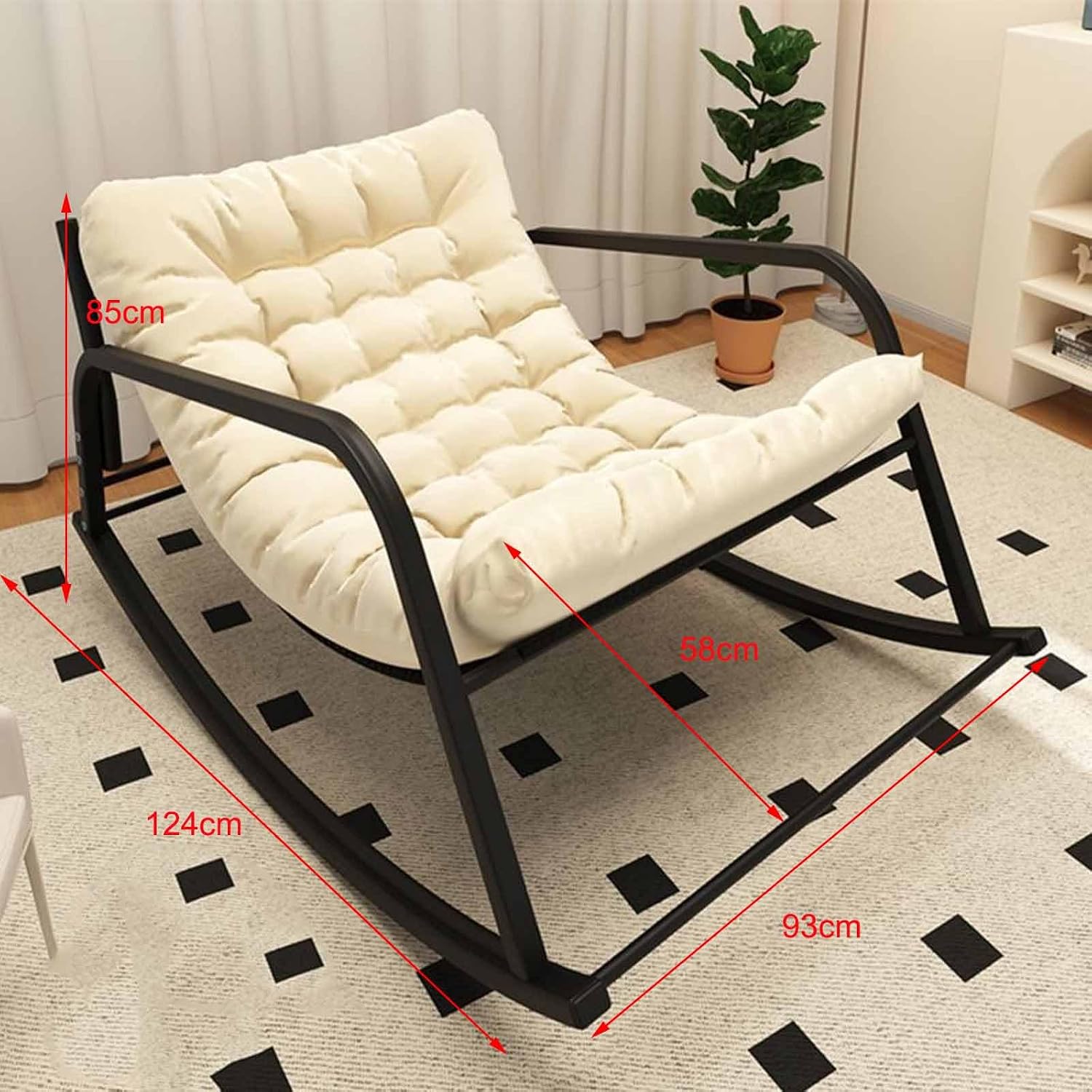 Patio Rocking Chairs, Egg Chair Outdoor, Indoor Papasan Chair, Upholstered Glider Rocker Chair, Modern Rocking Chair, Comfy Side Chair for Living Room Bedroom Garden,White