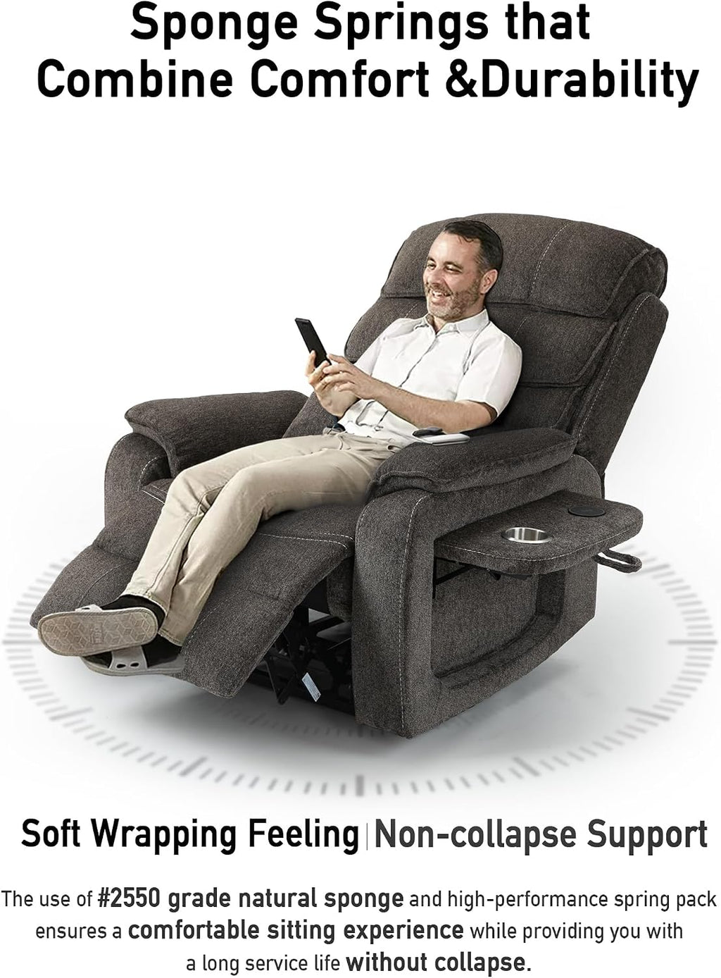Large Power Lift Lazy Boy Recliner Chair with Heated and Massage, Upgraded Dual Motor Lay Flat Recliners, 25in Extra Wide Seat, Cup Holder, Side Pocket