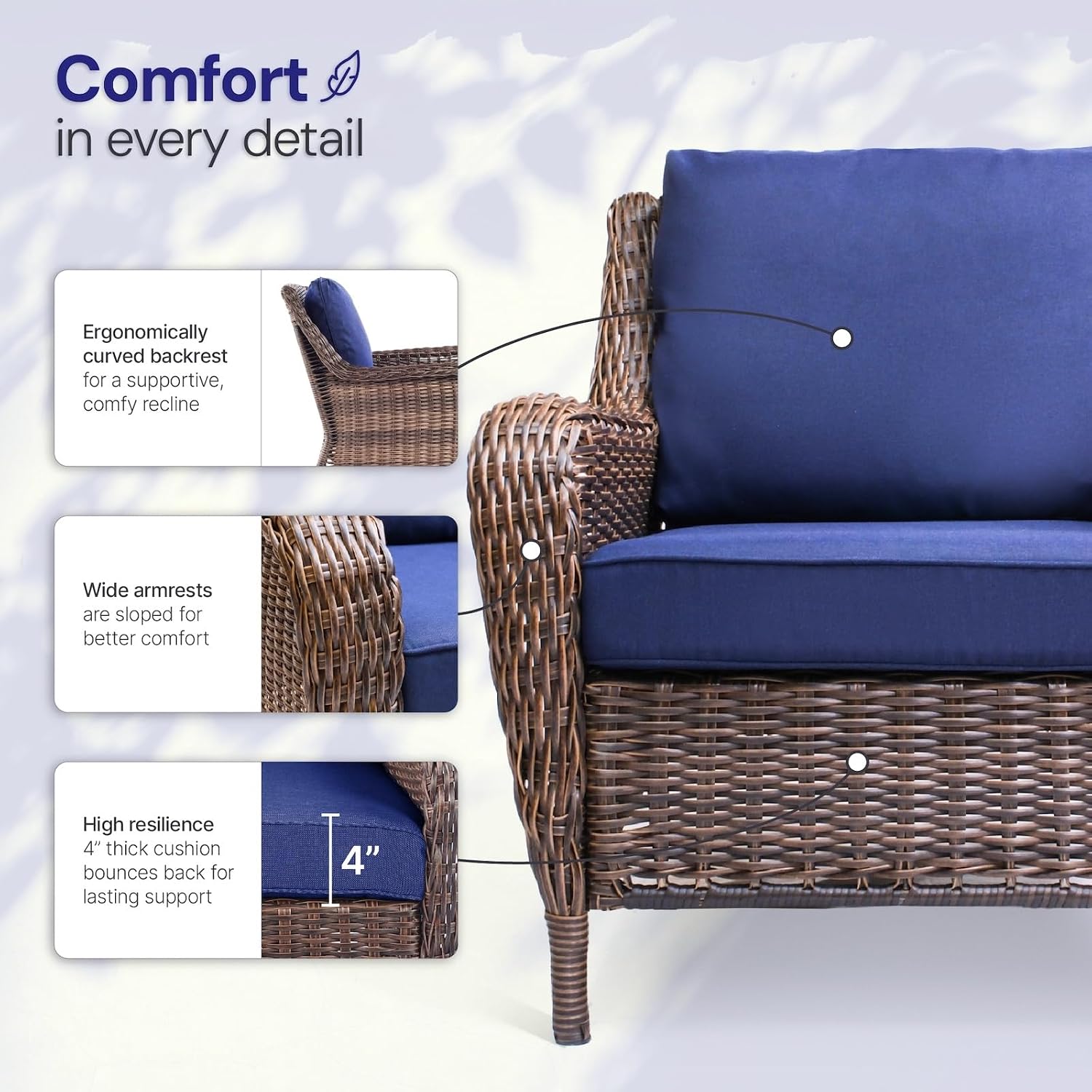 Cambridge Outdoor Wicker Loveseat Sofa: All-Weather HDPE Rattan Resin Furniture Patio Couch w/CushionGuard, Midnight Navy Blue