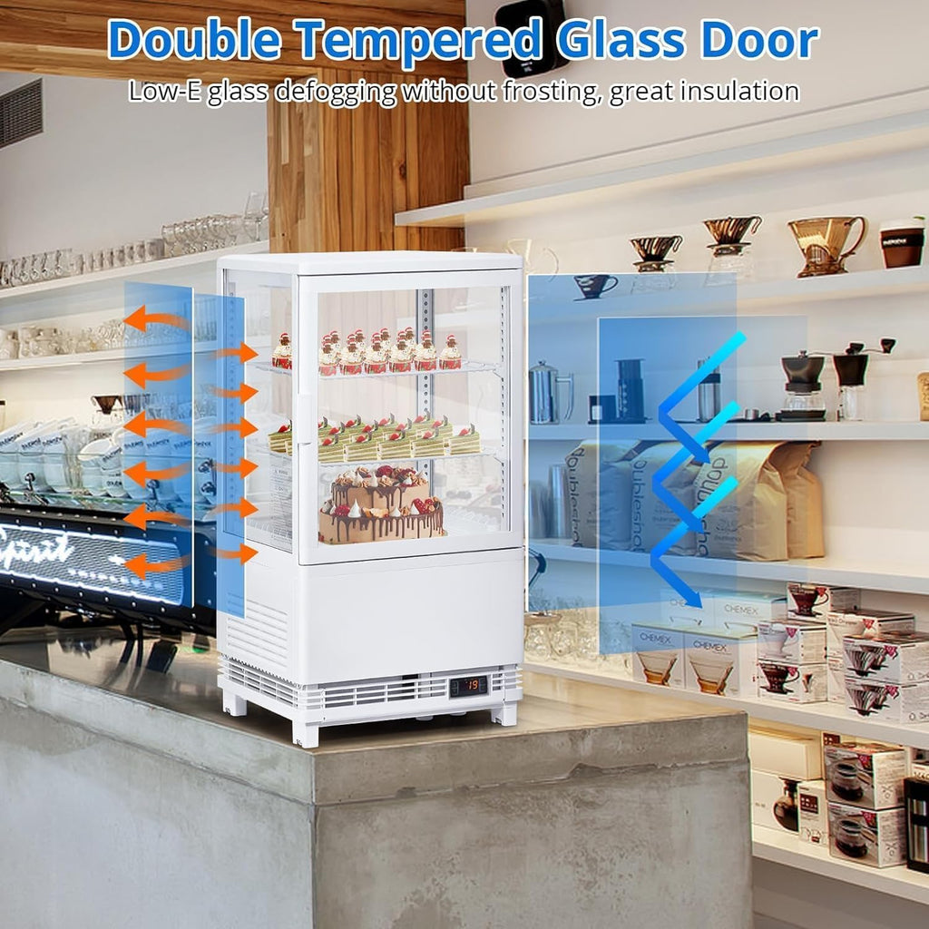 Commercial Beverage Refrigerator, Upright Beverage Display Refrigerator with Double Glass Door and Adjustable Shelves, Refrigerated Beverage Cooler for Restaurants, Bars, Shops