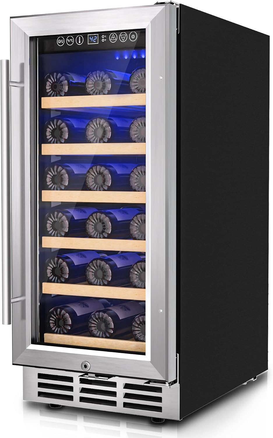 Icyglee 15 Inch Wine Cooler Refrigerator, 30 Bottle Wine Fridge with Stainless Steel Glass Door & Digital Temperature Control, Built-in/Freestanding Wine Cooler with Removable Shelves, 3.6 CU.FT